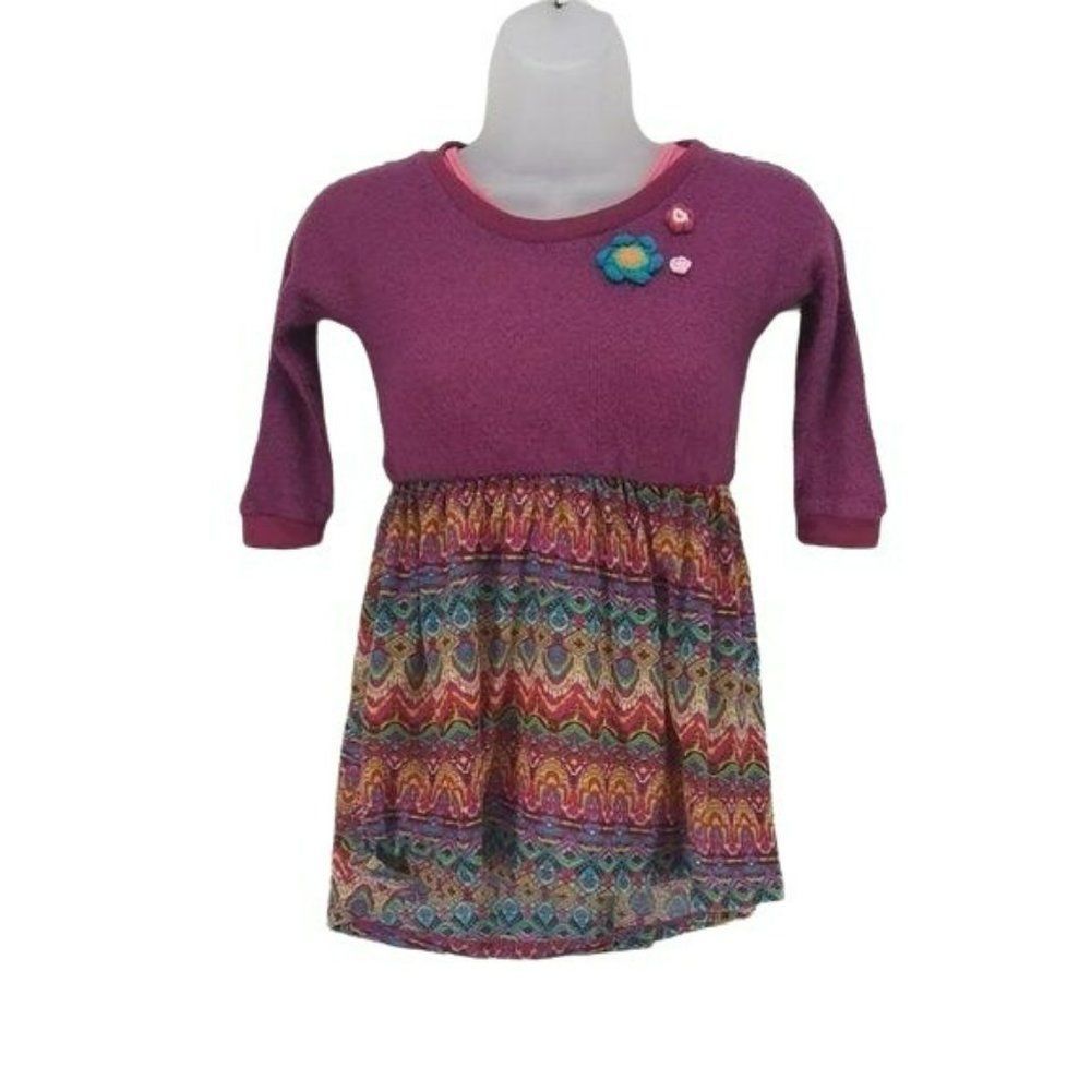 Baby Sara Girls Deep Purple & Aztec Print Quarter‎ Sleeve Dress Size 5